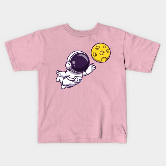 Astronaut Floating with Moon Cartoon Kids T-Shirt by Catalyst Labs